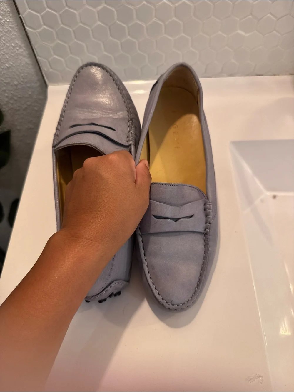 New M. Gemi The Pastoso in Light Gray Leather Penny Driving Loafers size 38.5